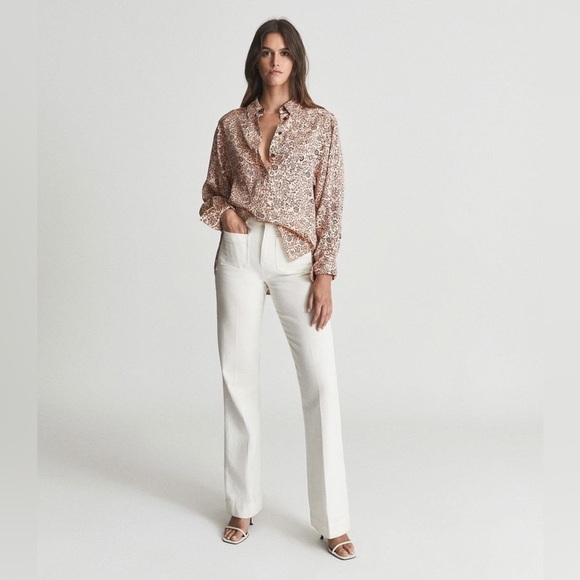 REISS Light Pink Ema Paisley Printed Shirt Button Front Blouse Size 6 or Small - Picture 3 of 15